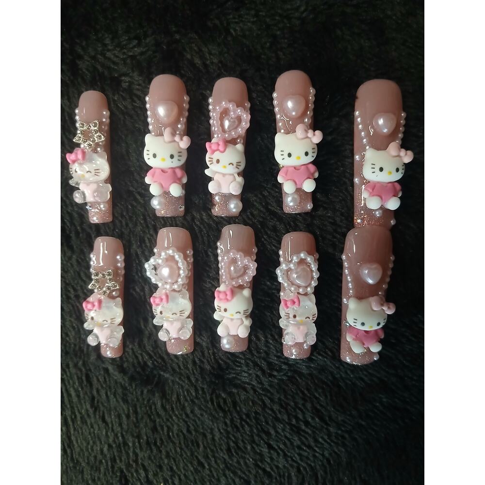 Long Square Hello Kitty Press On Nails